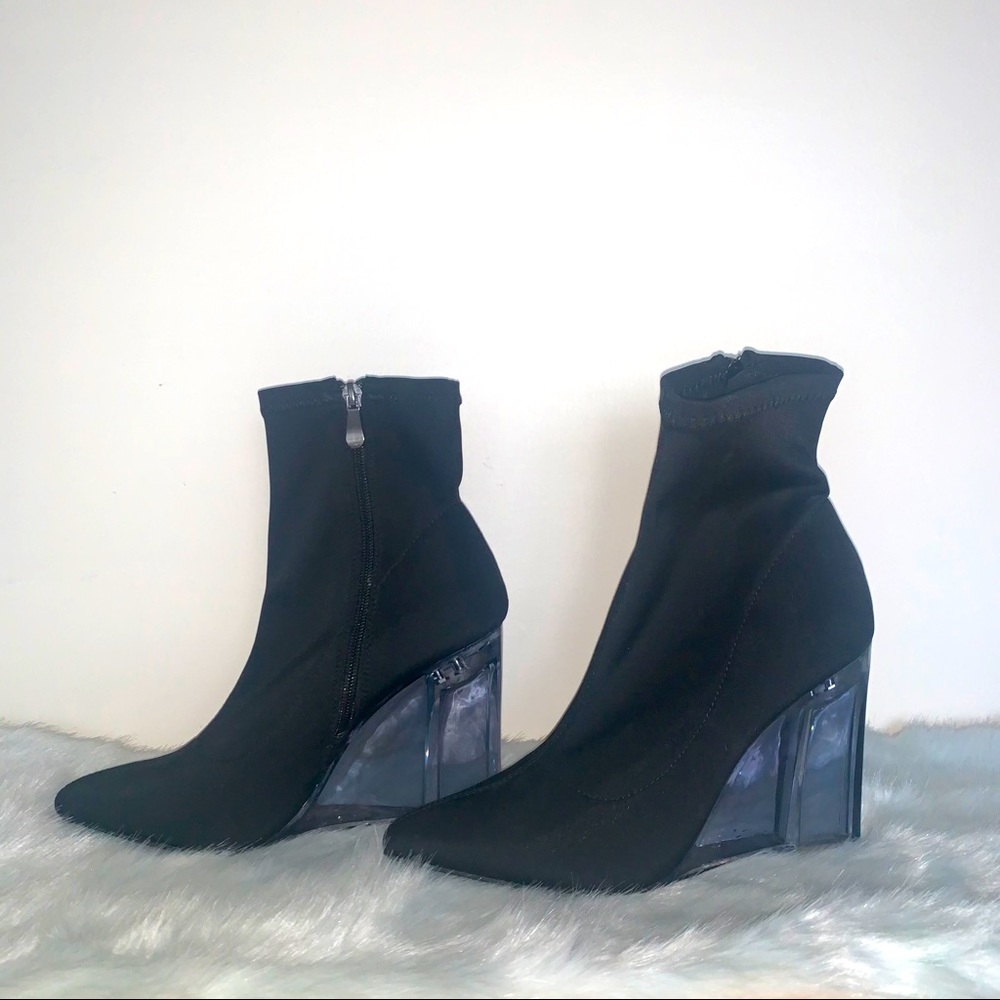 Clear Heeled Black Boots